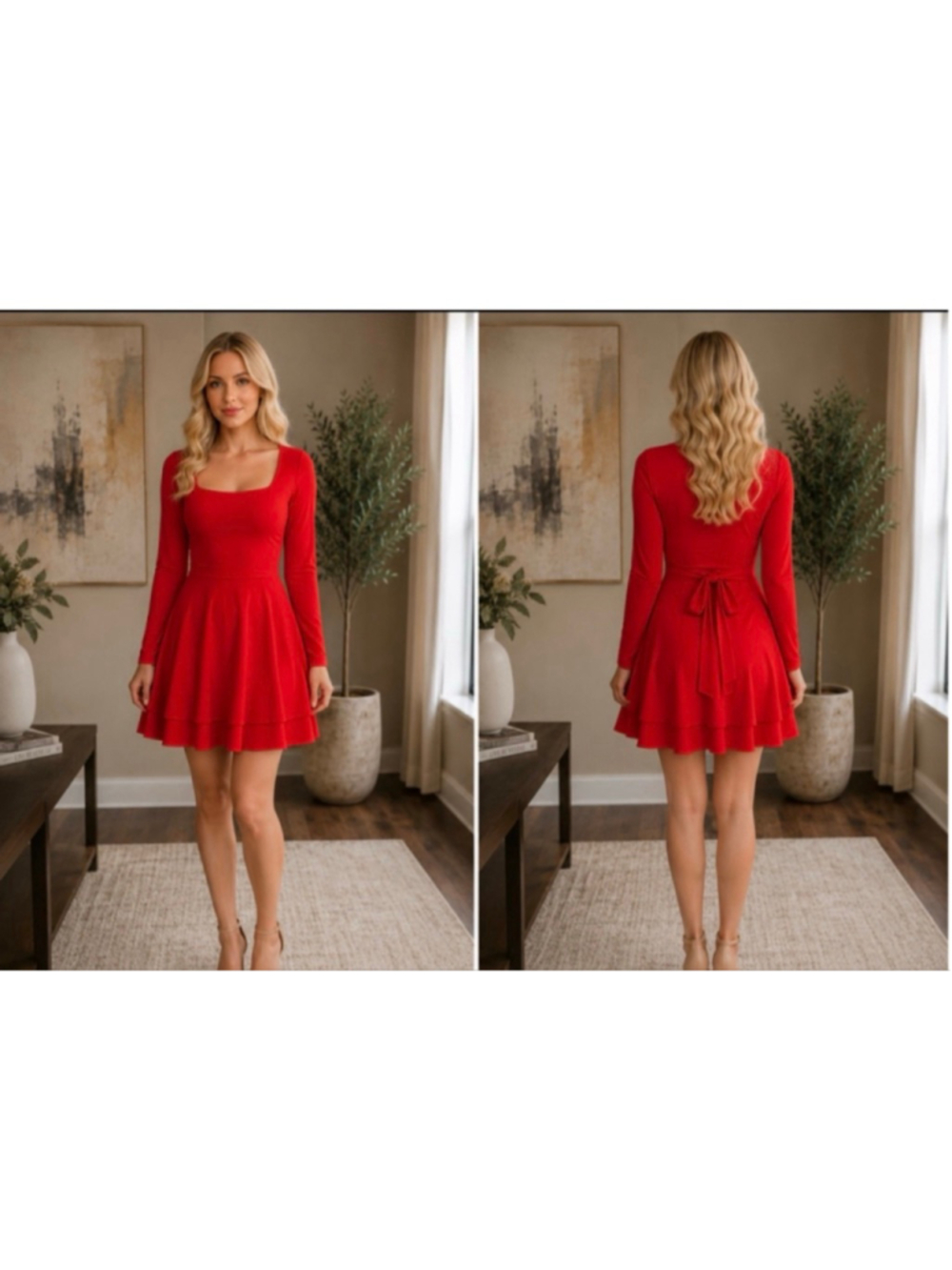 Women's OYS Red Long Sleeve Dress L